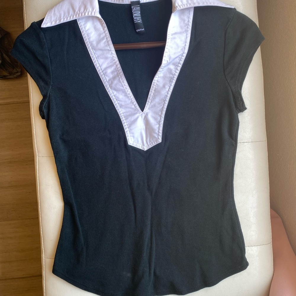 Laundry By Shelli Segal Black and White Collared Shirt